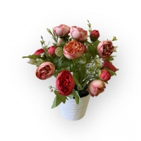 Peony roses bouquet in a flowerpot
